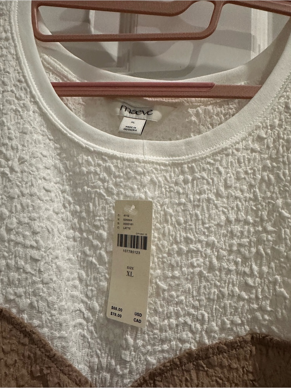 Maeve White and Latte Textured V-Neck Sweatshirt